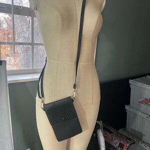 Small Crossbody Phone Case Bag Black Lattice Faux Leather Travel Purse